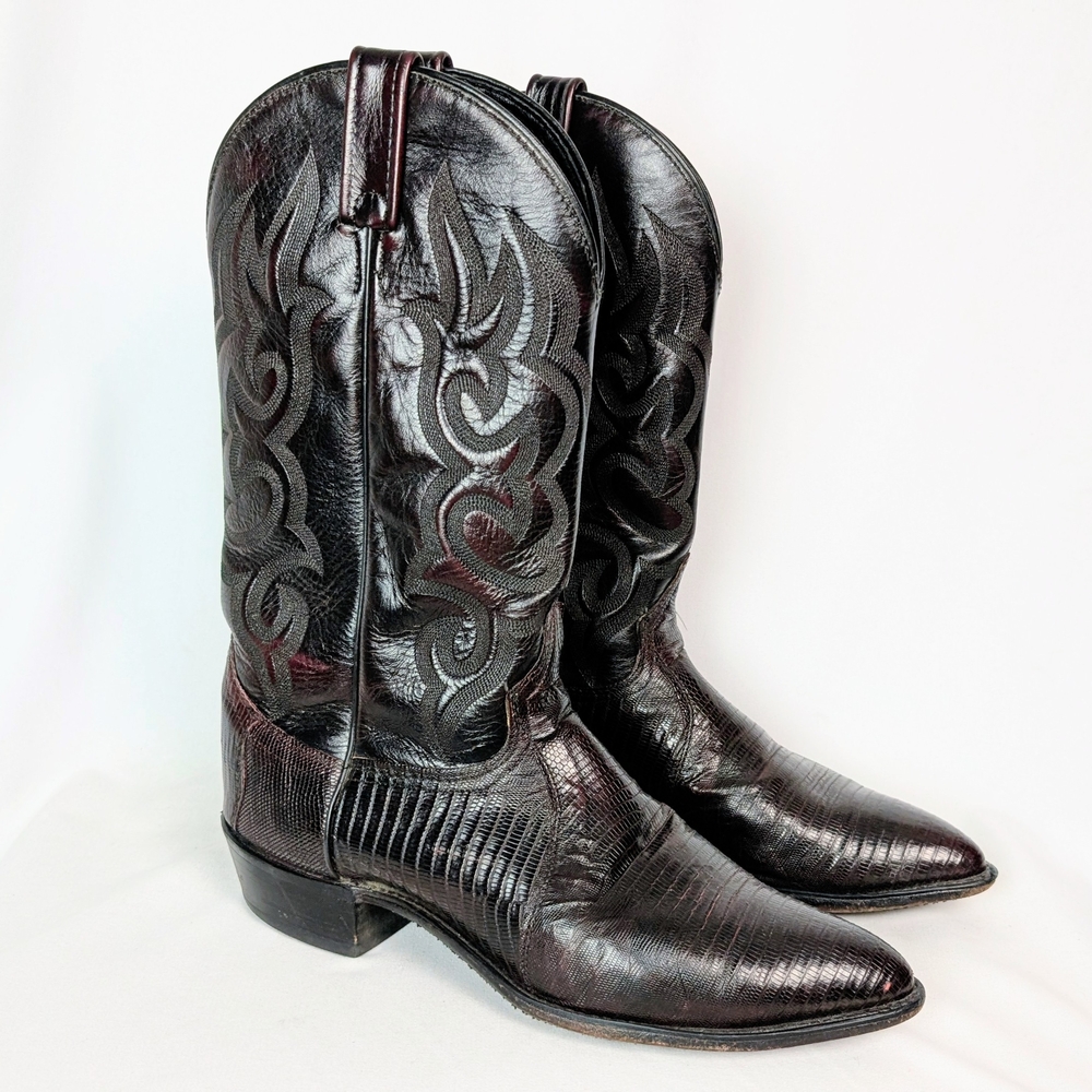 Vintage J. Chisholm Leather Burgundy Cowboy Boots, Style #J8973, Men's 10.5D